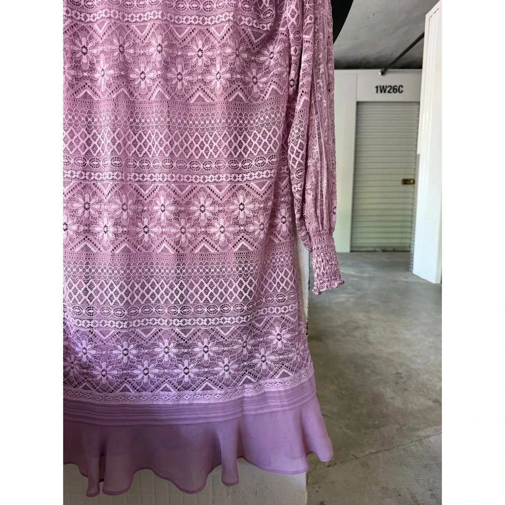 Sundance Lace Mini Dress S Purple Boho Pleated Tassel Ruffle Flounce Hem